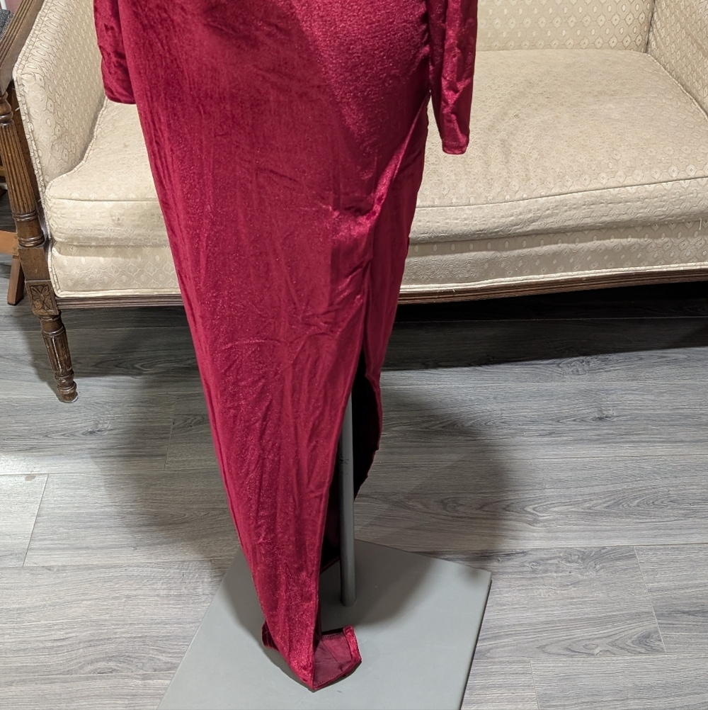 Red Velvet Long Sleeve Gown - Picture 3 of 3